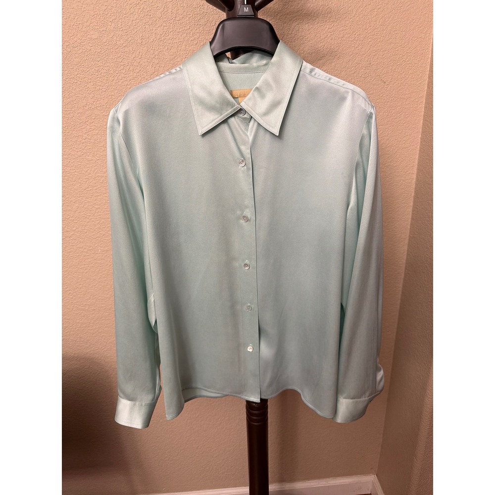 Studio 121 Women's 100% Silk Button Down Blouse Mint Green Long Sleeve Size M